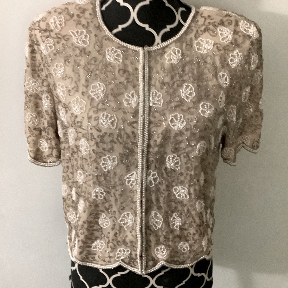 Stenay Vintage Sequins Beaded Pearls Floral Jacket Beaded Women's Size L.